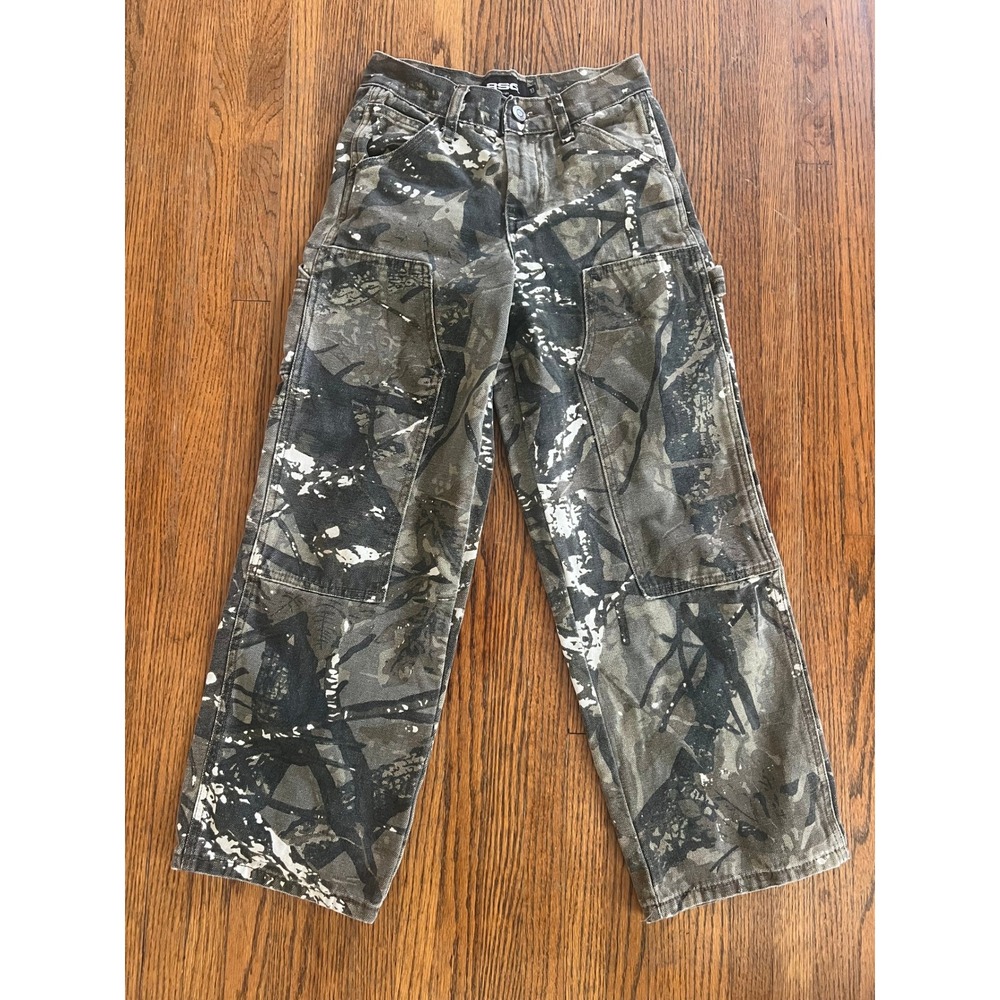 RSQ Boys Straight Leg Carpenter Pants Camo Double Knee Utility Size 10